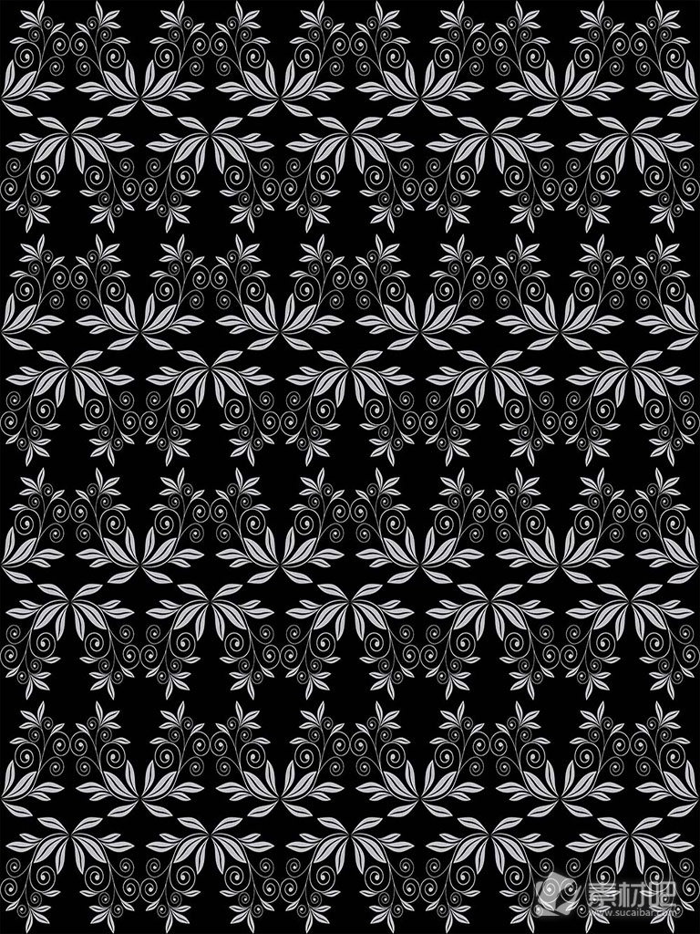 灰黑白三色组合花卉背景矢量素材