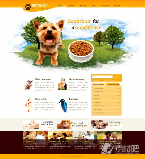 小动物食物饲养网站PSD素材