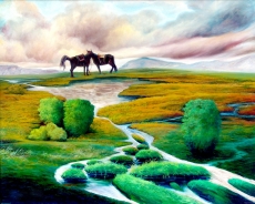 草原上的马甜蜜高清图片