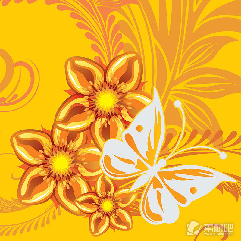 黄色经典蝴蝶花卉背景矢量素材