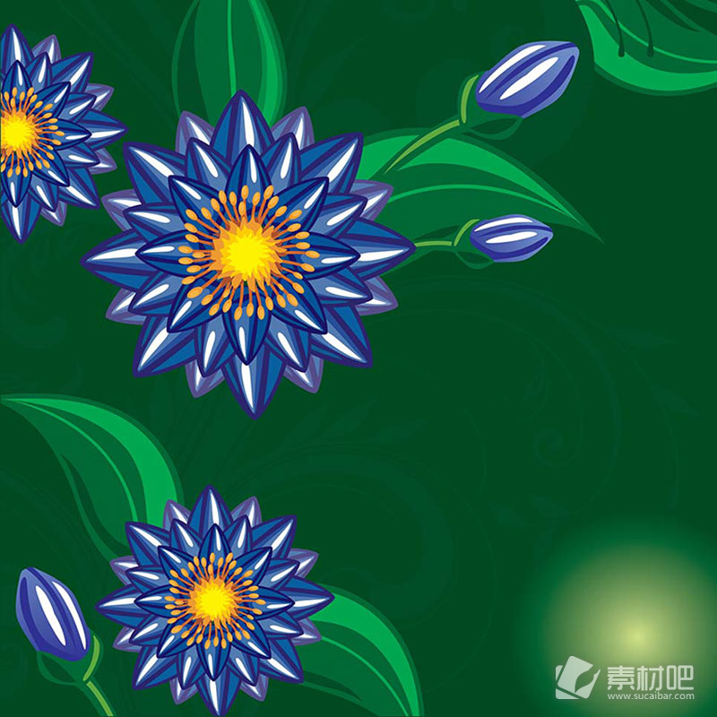绿色主题蓝色花卉背景矢量素材