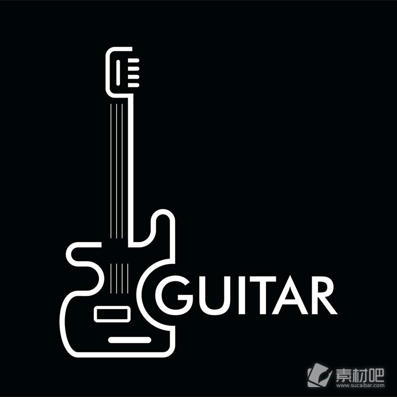 黑白吉他标志矢量素材