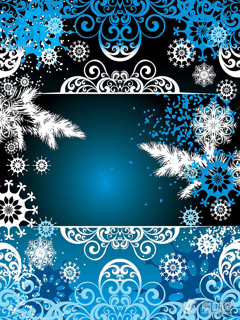 分层蓝色花卉白色雪花背景矢量素材