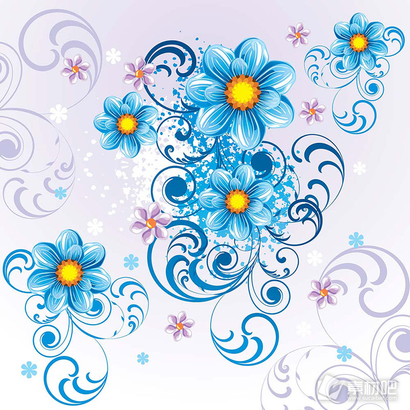 多色搭配蓝色花卉背景矢量素材