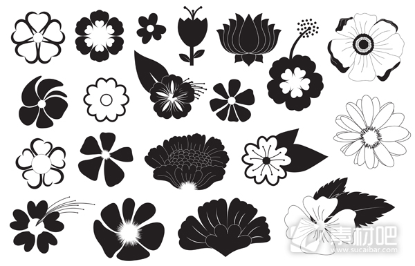 唯美黑白花卉图标矢量素材