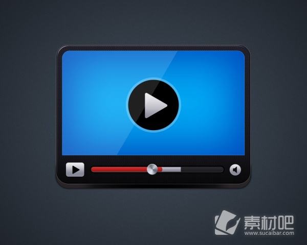 黑色外框蓝色背景视频播放器PSD素材