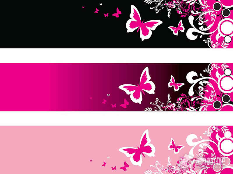 精美粉色主题蝴蝶横幅矢量素材