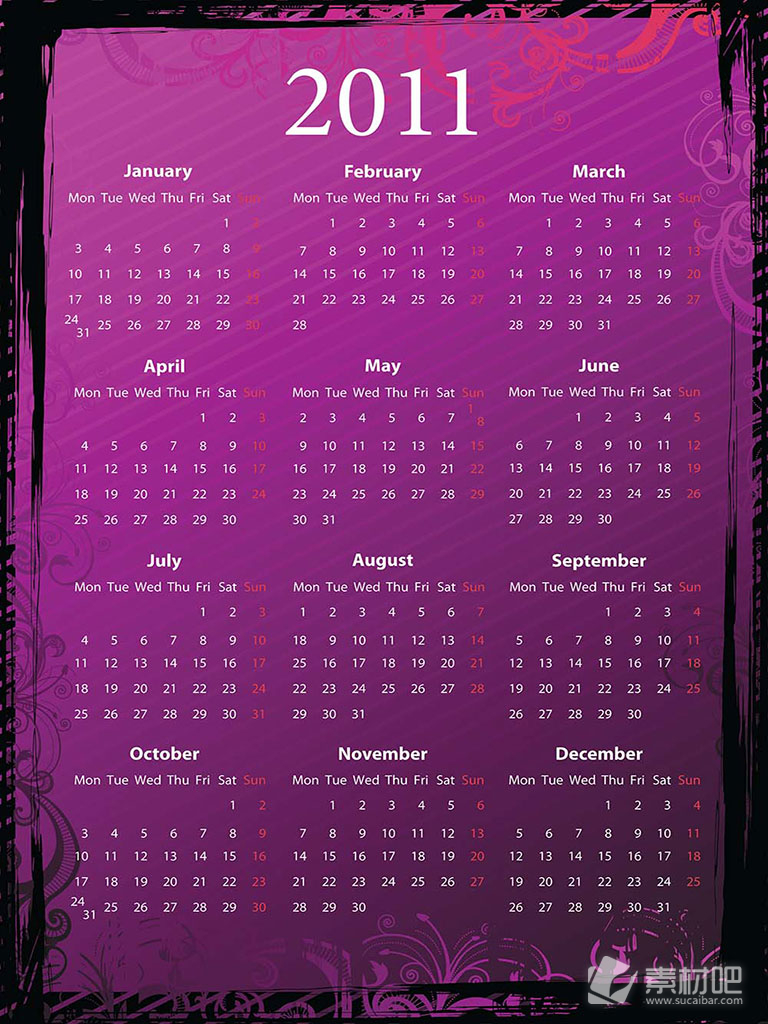 优雅紫色2011年日历背景矢量素材