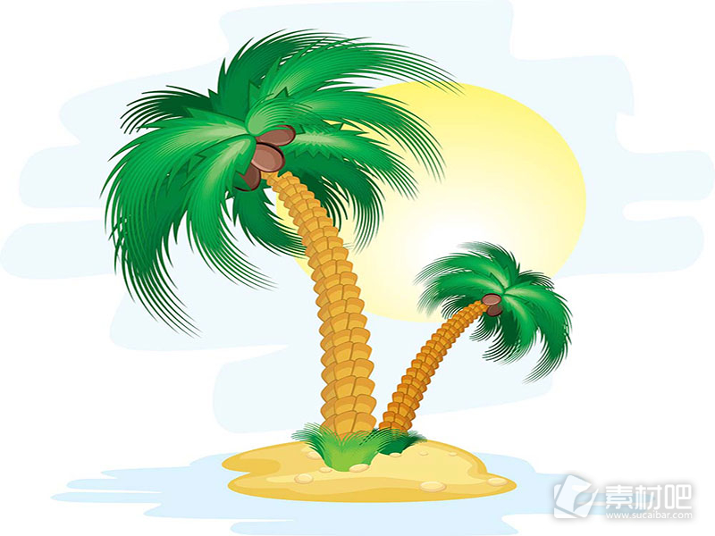 海中小岛上椰子树矢量素材