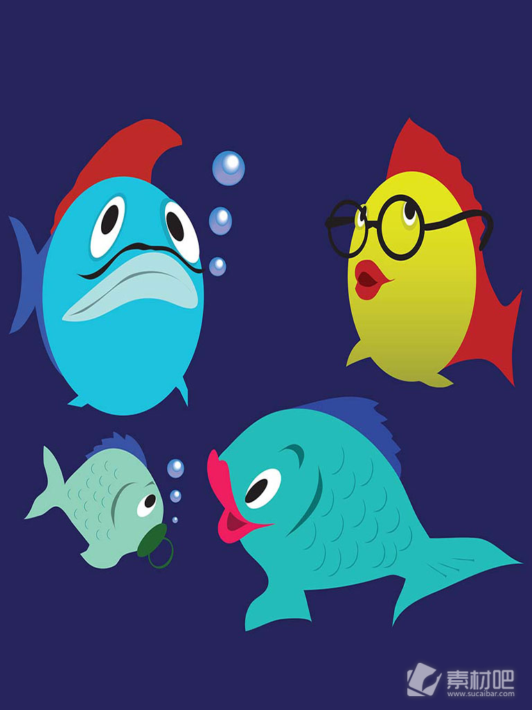 四条可爱卡通的鱼矢量素材
