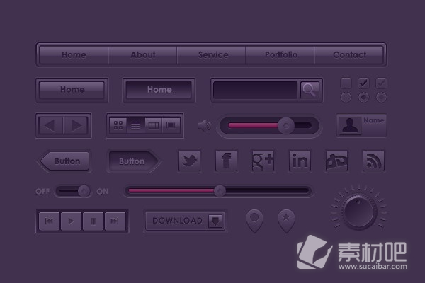 紫色主题音量搜索栏按钮PSD素材