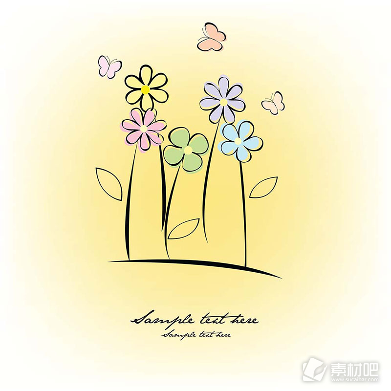 可爱卡通色彩花卉背景矢量素材