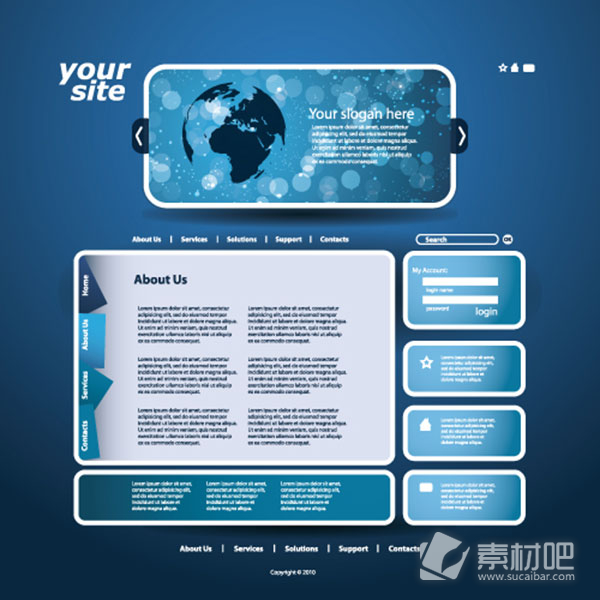 网页设计模板蓝色主题背景矢量素材