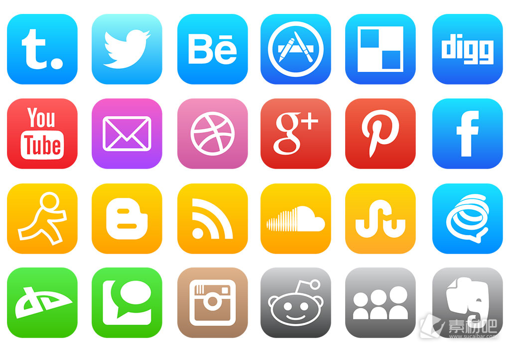 苹果ios7风格社交媒体图标