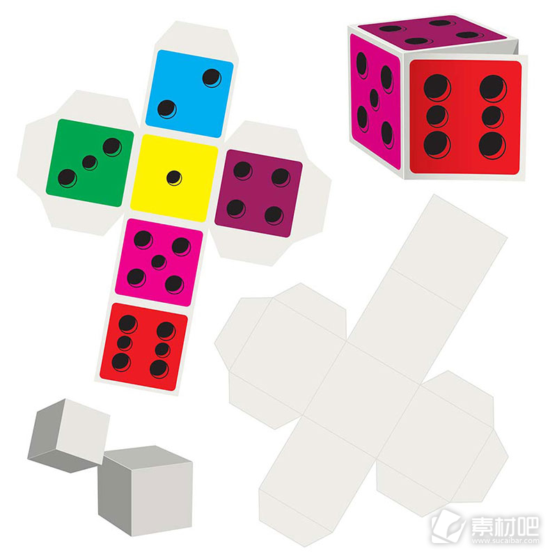 六色骰子制作分解图矢量素材
