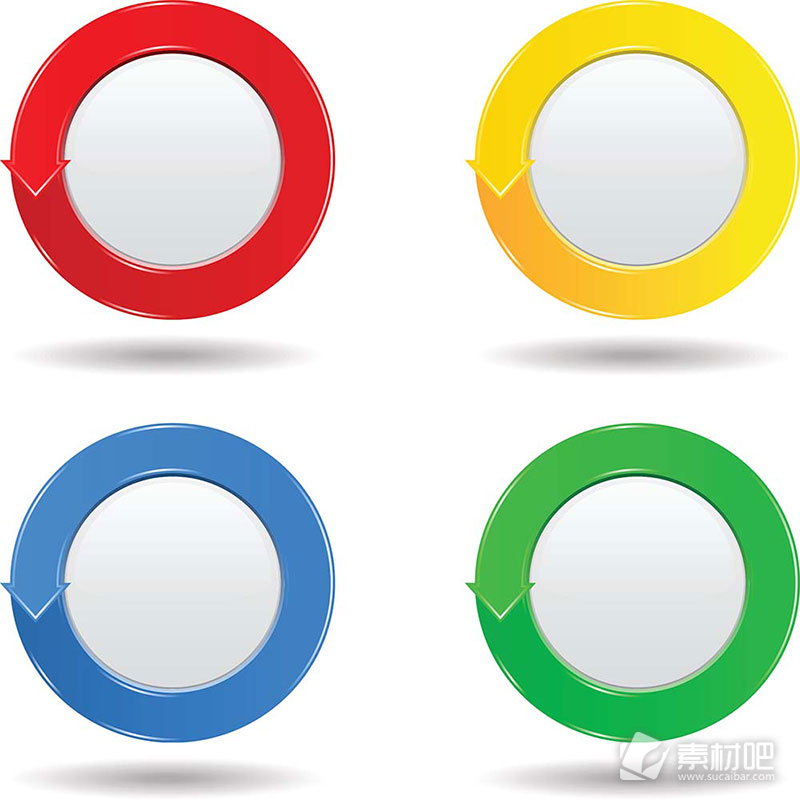 四个精美彩色圆形箭头按钮矢量素材