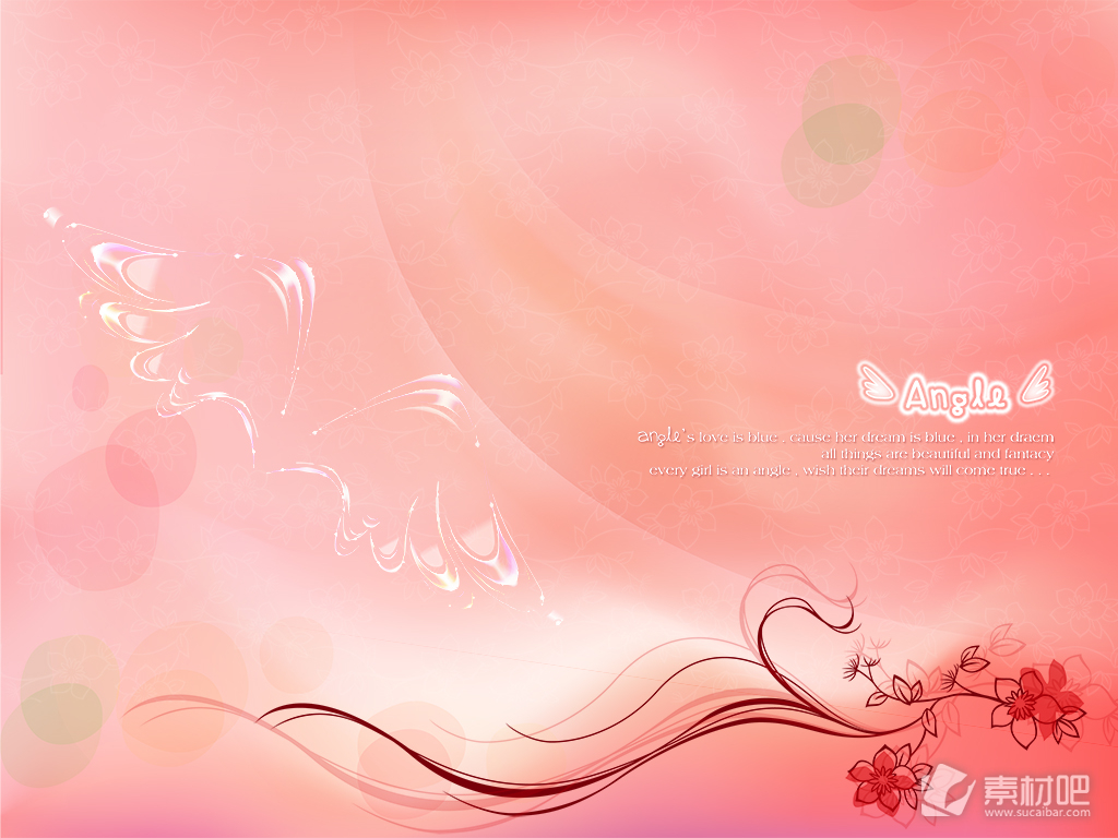 粉红色背景天使的翅膀花卉PSD素材