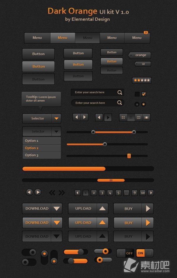 黑色的背景深橙色的UI工具包PSD素材