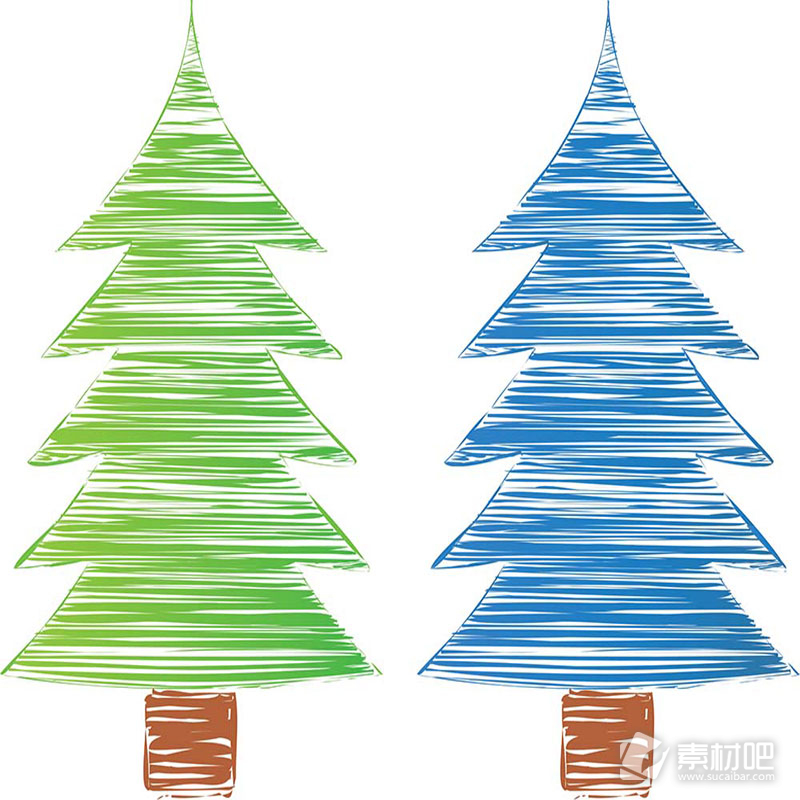 两棵手绘简单树木背景矢量素材