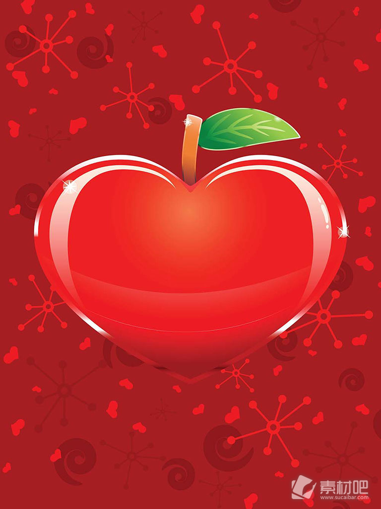 红色闪亮美丽心形苹果图标矢量素材
