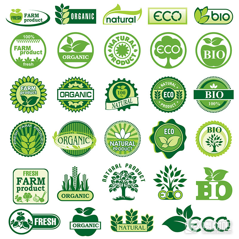精美绿色有机食物标签矢量素材