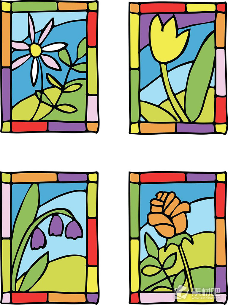 四款精美的卡通植物相框矢量素材