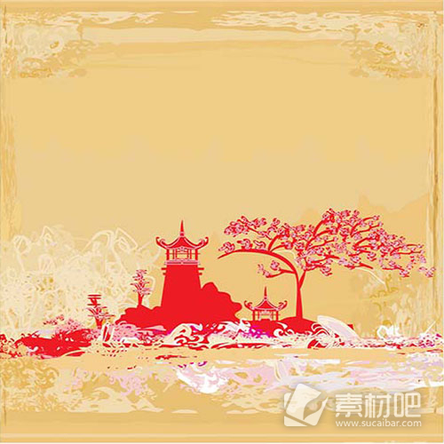 美丽韵味红树宝塔风景矢量素材