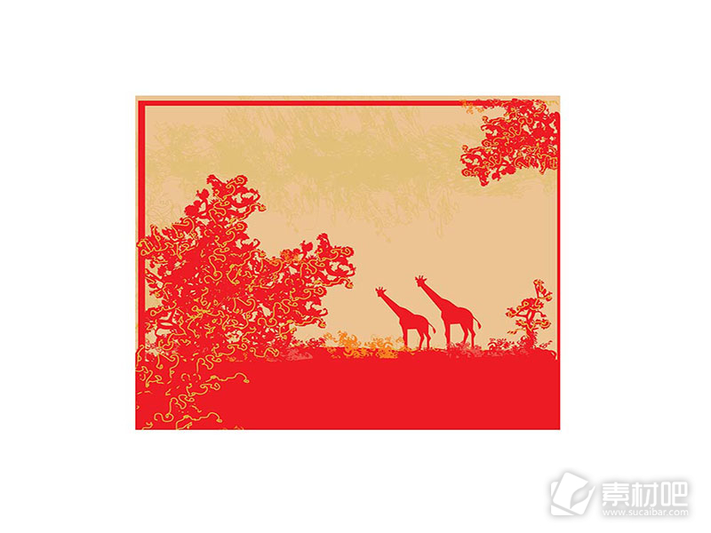 红色相框里的动物植物图矢量素材