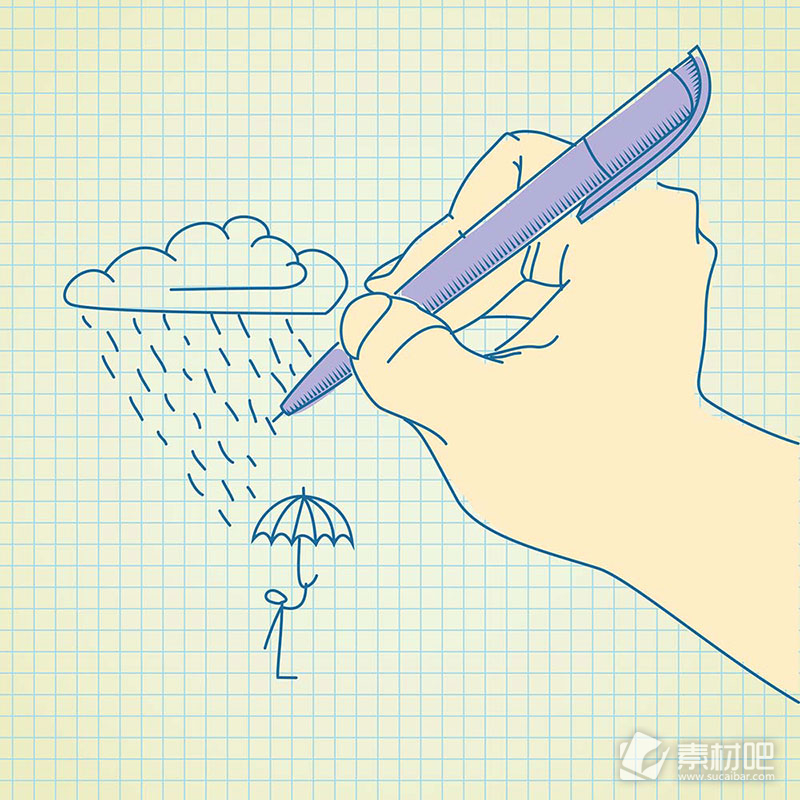 手绘简单雨天打伞背景矢量素材