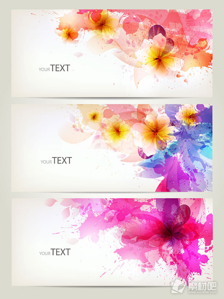 炫丽色彩花卉涂鸦横幅矢量素材