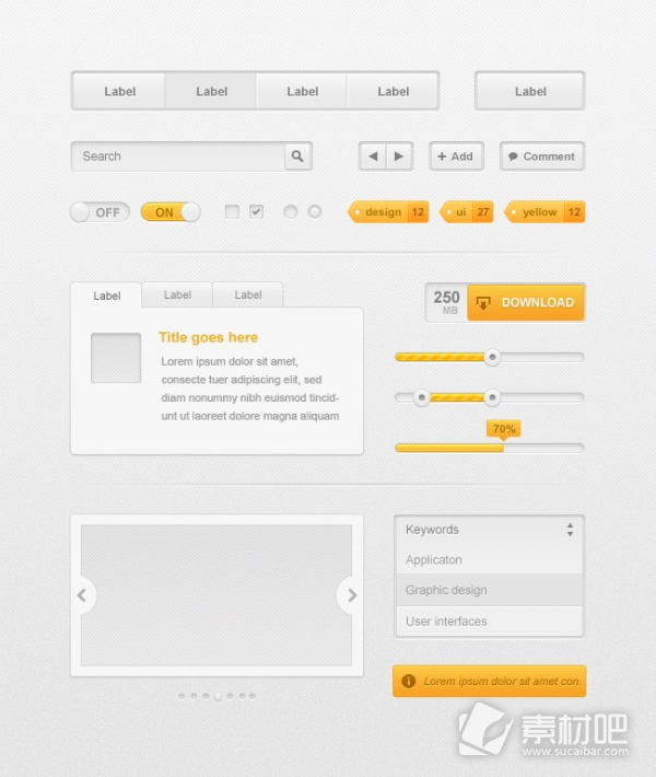 网页工具黄色按钮UI元素PSD素材