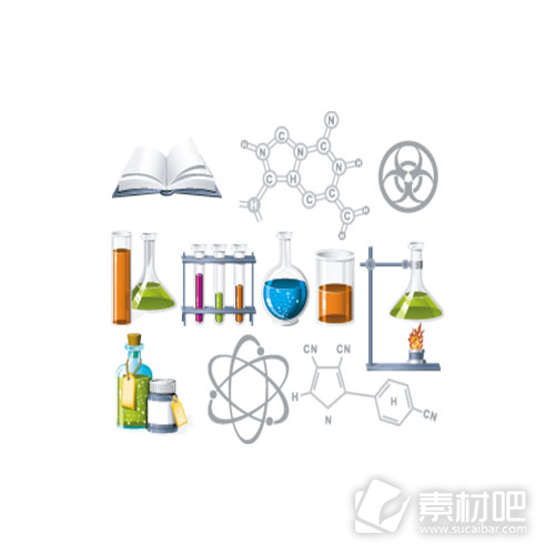 试剂瓶酒精灯分子结构图等化学图标矢量素材