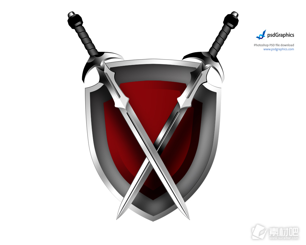 剑和红色盾牌图标PSD素材