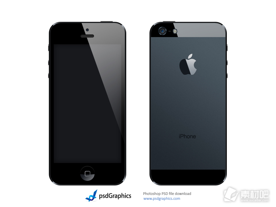 黑色iPhone5正反面PSD素材