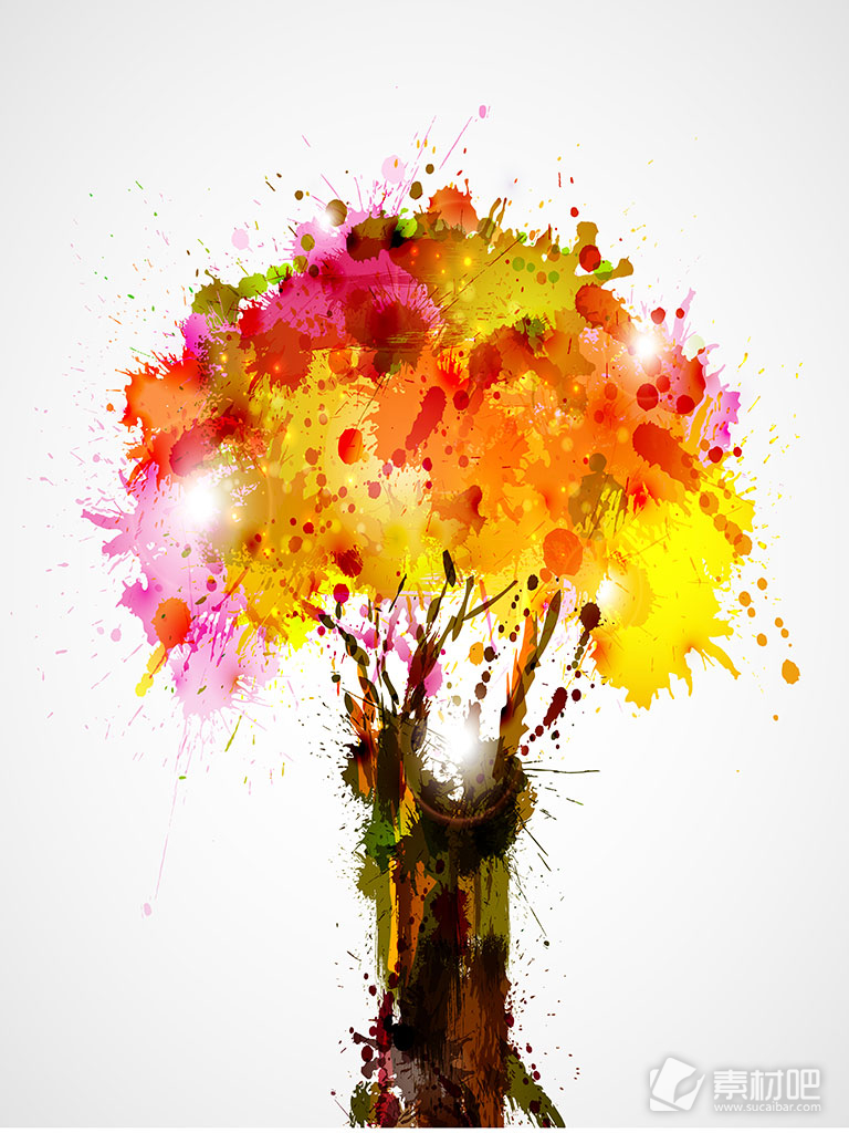 幻彩喷漆涂鸦创意树矢量素材