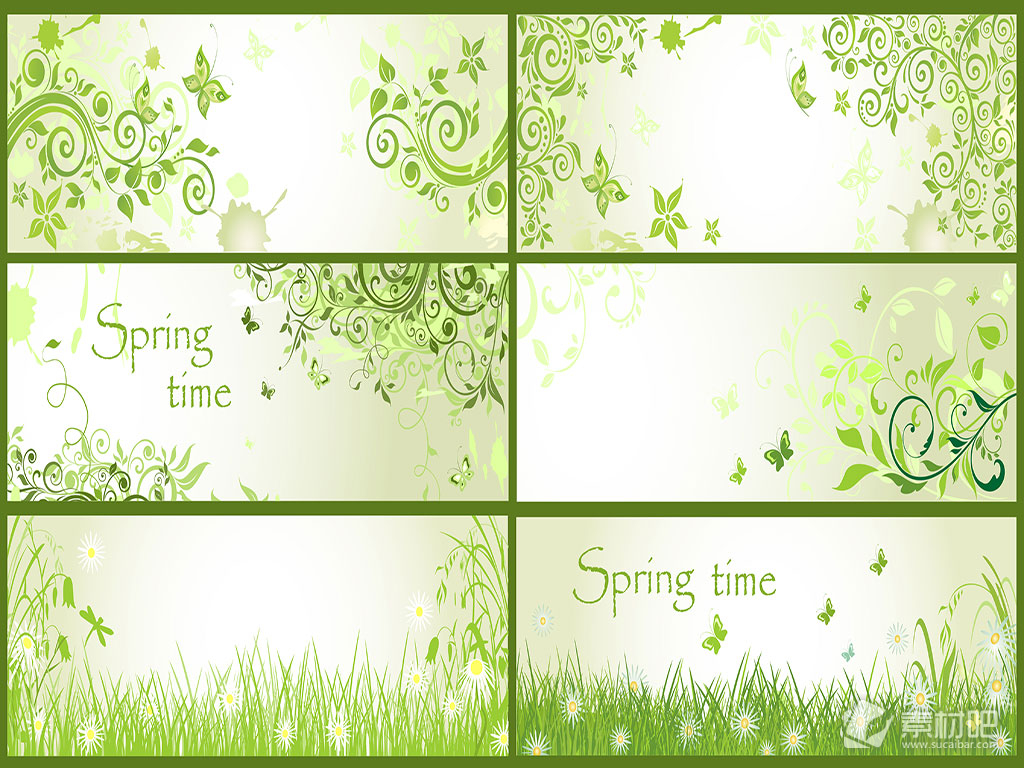 春天时光美丽绿色花纹背景矢量素材