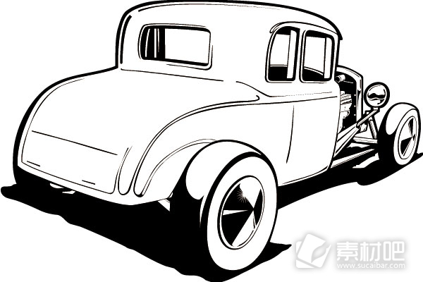 古老汽车模型黑白剪影矢量素材