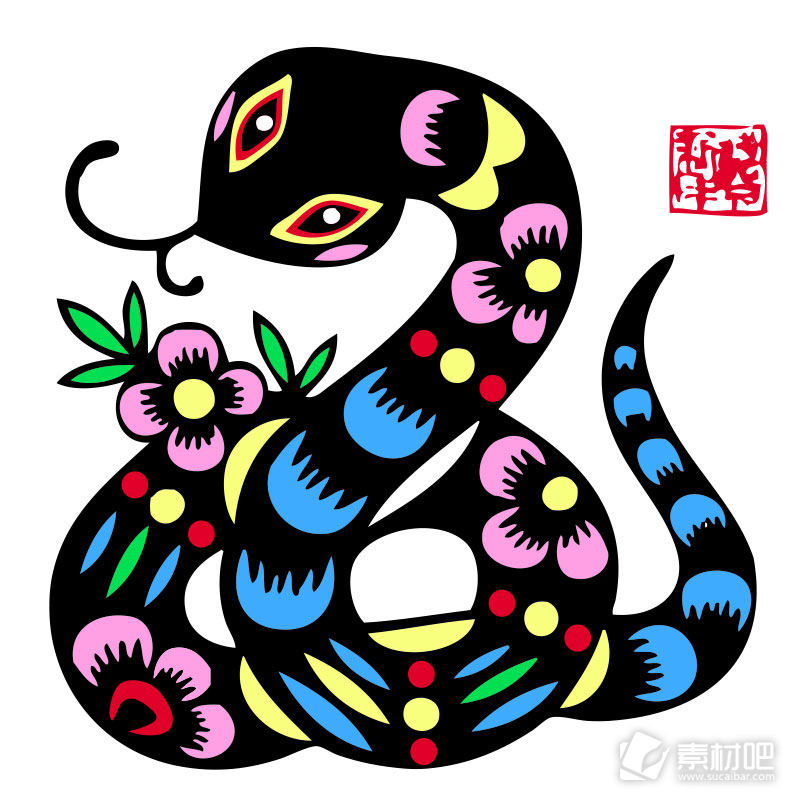 传统色彩彩色花纹蛇蛇年矢量素材