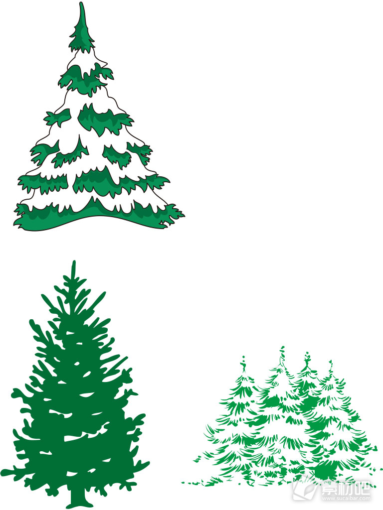 落满了白雪的圣诞树矢量素材