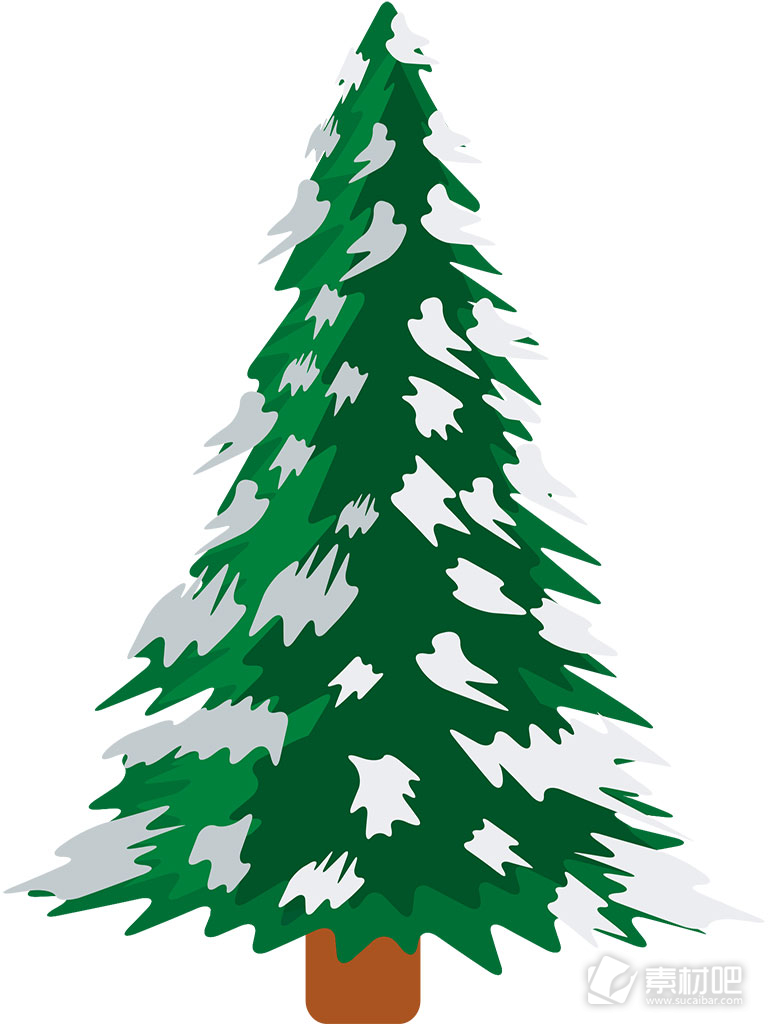 卡通雪中的绿色圣诞树矢量素材