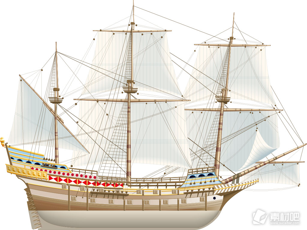 传统大型帆船模型设计矢量素材