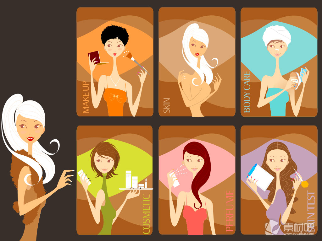 化妆品身体护理补妆等女性保养皮肤卡片矢量素材