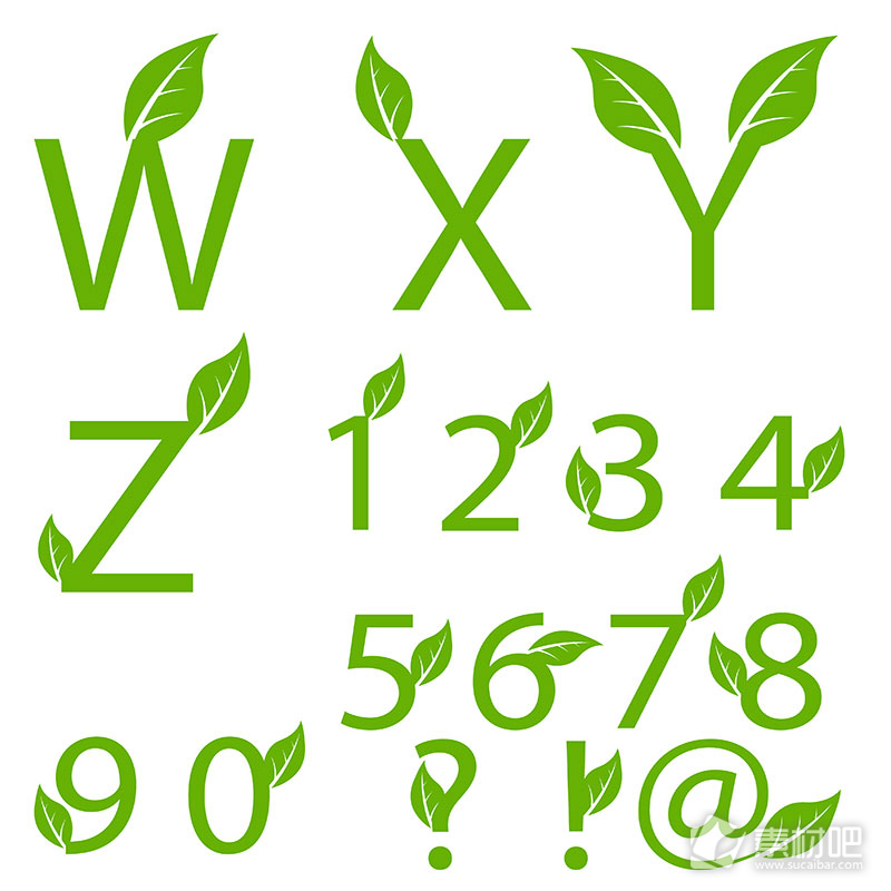 绿色树叶字母数字符号矢量素材