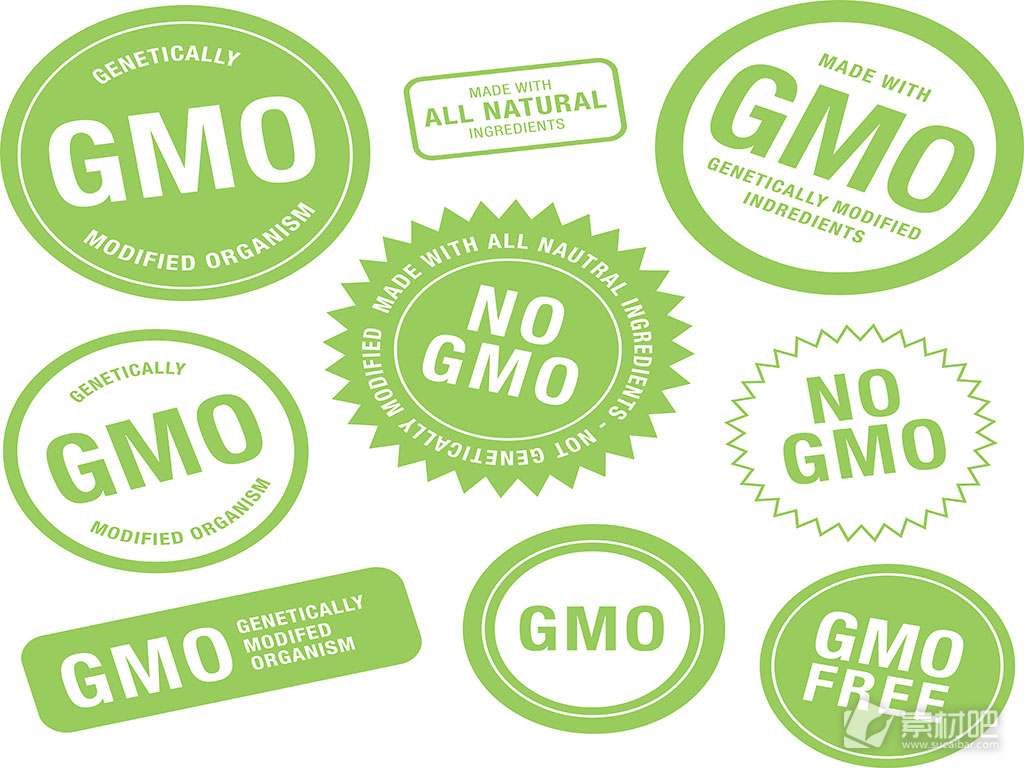 绿色环保GMO圆形标志矢量素材