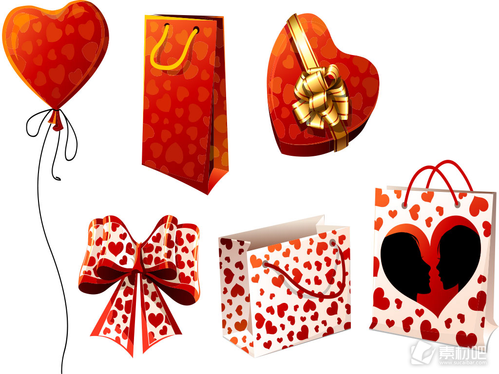 精美红色浪漫爱情礼盒矢量素材