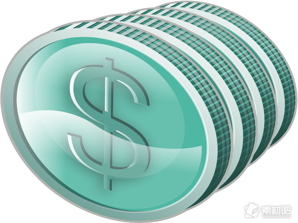 创意立体淡绿色圆柱形金钱标志矢量素材