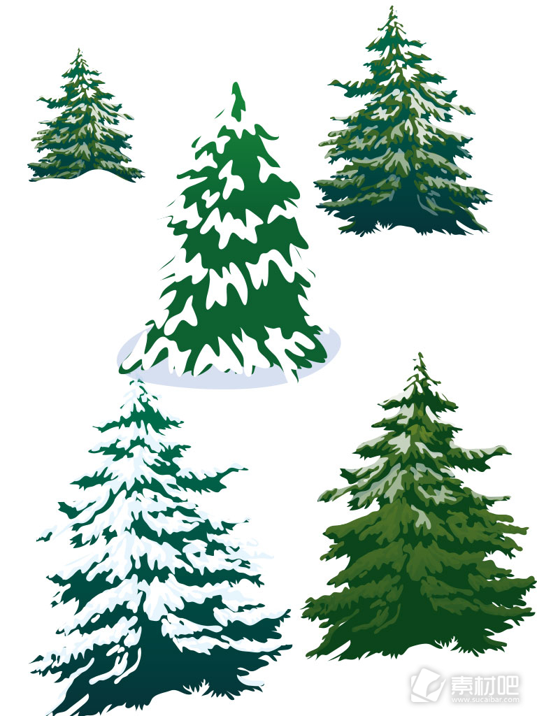雪中绿色圣诞树写真矢量素材
