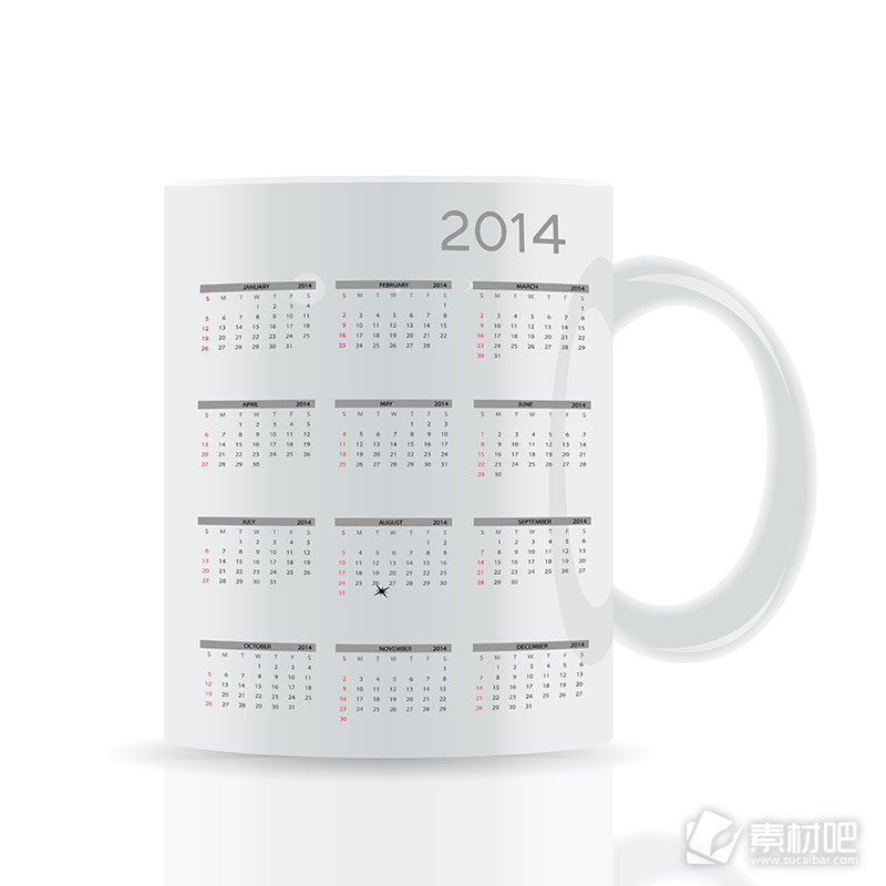 白色杯子上的2114年日历矢量素材