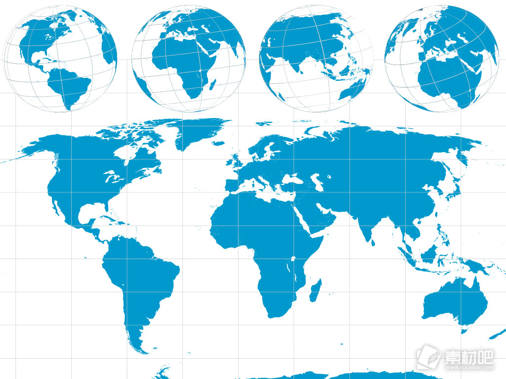蓝色地球平面地图矢量素材