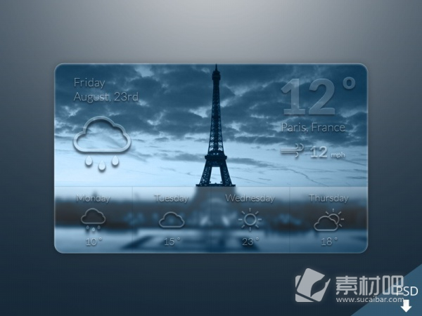蓝色神秘天气手机UI界面PSD素材